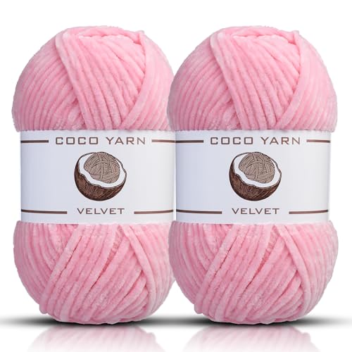 Samtgarn zum Häkeln - CocoYarn - Chenille Chunky Garn zum Handstricken, flauschig weiches Plüsch Amigurum sperriges Babydeckengarn zum Häkeln 100g (2, Pastellrosa-19) von coco yarn