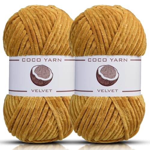 Samtgarn zum Häkeln - CocoYarn - Chenille Chunky Garn zum Handstricken, flauschig weiches Plüsch Amigurum sperriges Babydeckengarn zum Häkeln 100g (2, Safrane-30) von coco yarn