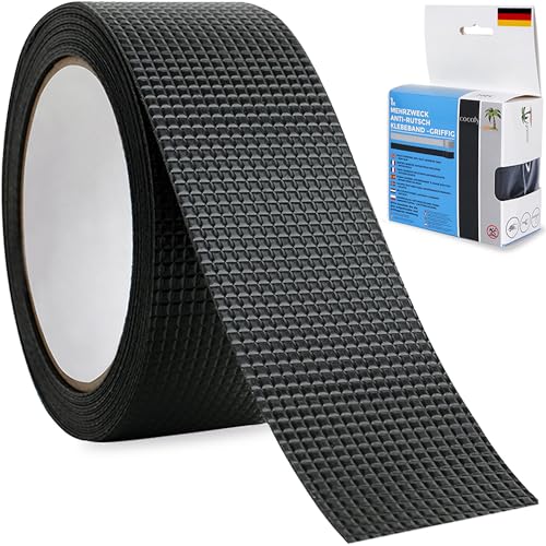 cocofy Mehrzweck Anti-Rutsch Grip Klebeband aus Gummi, schwarz, Gummistreifen selbstklebend 5x300 cm – nicht abrasiv, wasserfest, BPA frei [NEUHEIT 2025] von cocofy