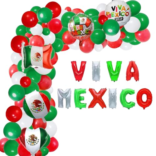 126 Stück mexikanische Unabhängigkeitstag Luftballons Girlande Bogen Kit Viva Mexico Banner Viva Mexico Folienballons für mexikanische Independencia Motto-Party-Dekorationen von cocokawats