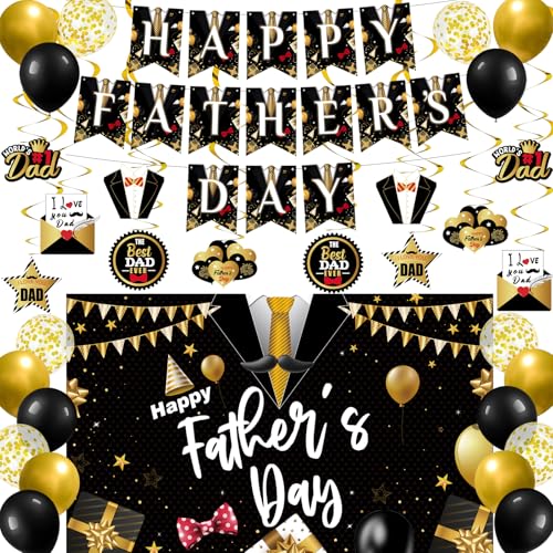 Party-Dekorationen "Happy Fathers Day", tolles Partyzubehör für Väter, inklusive Banner, hängende Wirbel, Luftballons und Hintergrund Party-Dekorationen "Happy Fathers Day", tolles Partyzubehör für Väter, inklusive Banner, hängende Wirbel, Luftballons und Hintergrund von cocokawats