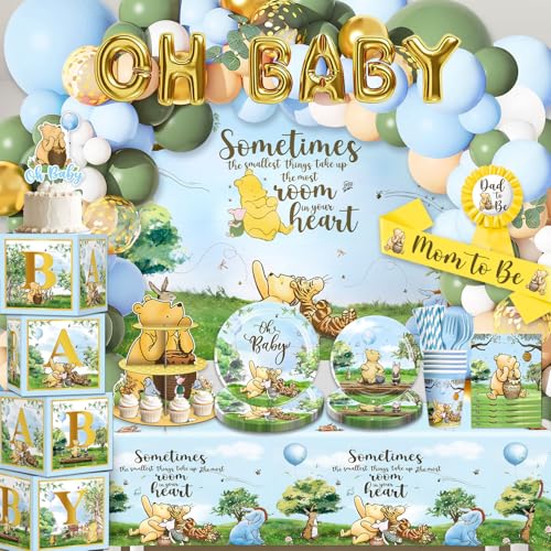 Classic Winnie Baby Shower Decorations Boy, Blue Vintage Bear Baby Boy Shower Decorations Balloons and Baby Boxes, Backdrop, Dinnerware Set, Cake Toppers with Stand, Mom to Be Sash, Baby Shower Decor Classic Winnie Baby Shower Decorations Boy, Blue Vintage Bear Baby Boy Shower Decorations Balloons and Baby Boxes, Backdrop, Dinnerware Set, Cake Toppers with Stand, Mom to Be Sash, Baby Shower Decor von cocomigo