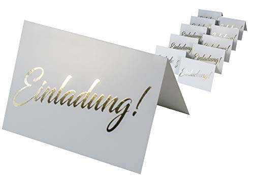 codiarts. 10 Einladungskarten + 10 Umschläge weiß, Einladung als goldene glänzende Heißprägung, Einladung für Hochzeit, Geburtstag, Firmung, Geburtstag, Party, Jubiläum (Karte A6 zum aufklappen) von codiarts.