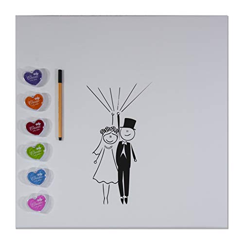 codiarts. Leinwand für Fingerabdrücke DIY Hochzeit, Jubiläum, Familienfeier, Party, Geburtstag als Gästebuch inkl. Stempelkissen und Stift - Motiv Brautpaar - 50x50cm von codiarts.