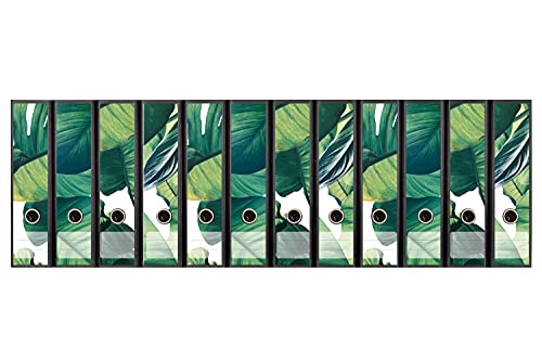codiarts. Ordnerrücken selbstklebend | Etiketten Set für 12 breite Ordner | gestantzt mit Griffloch | Rückenschild breit | florale grüne Blätter waldgrün von codiarts.