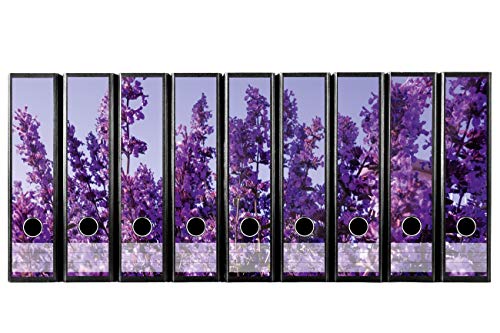 codiarts. Ordnerrücken selbstklebend | Etiketten Set für 9 breite Ordner | gestantzt mit Griffloch | Rückenschild breit | lila Lavendel von codiarts.