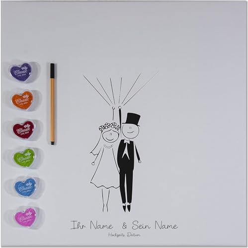 codiarts. personalisierte Leinwand für Fingerabdrücke | 50x50cm | Party | Hochzeit | Jubiläum | Geburtstag | als Gästebuch inkl. Stempelkissen und Stift (Brautpaar, 50 x 50 cm, Bespannte Leinwand) von codiarts.