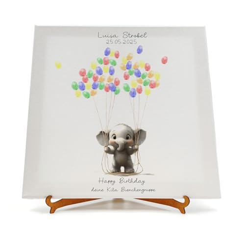codiarts. personalisierte Leinwand für Fingerabdrücke | Party | Hochzeit | Jubiläum | Geburtstag | als Gästebuch mit Stempelkissen und Stift (Elefant, 30 x 30 cm, Bespannte Leinwand) von codiarts.