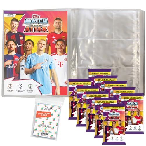 Bundle mit Champions League 2023/24 - Trading Cards - 1 Leere Sammelmappe + 10 Booster + Exklusive Collect-it Hüllen von collect-it.de MY HOME OF CARDS + TOYS