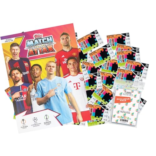 Bundle mit Champions League 2023/24 - Trading Cards - Alle 387 Karten komplett Plus Sammelmappe (ohne Limitierte oder andere Sonderkarten) + Exklusive Collect-it Hüllen von collect-it.de MY HOME OF CARDS + TOYS