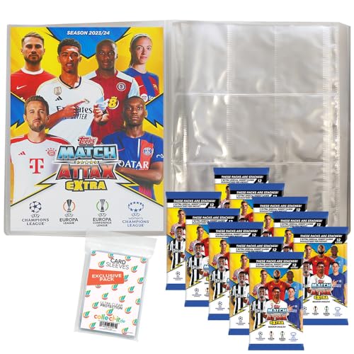 Bundle mit Match Attax Champions League 2023/24 EXTRA - Trading Cards - 1 Leere Sammelmappe + 10 Booster + Exklusive Collect-it Hüllen von collect-it.de MY HOME OF CARDS + TOYS
