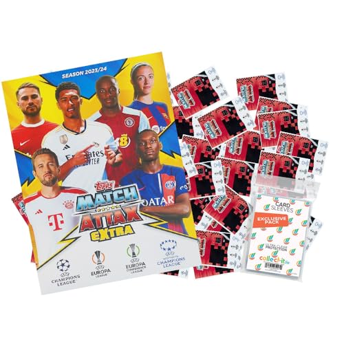 Bundle mit Match Attax Champions League 2023/24 EXTRA - Trading Cards - 1 Leere Sammelmappe + 50 Verschiedene, zufällige Karten + Exklusive Collect-it Hüllen von collect-it.de MY HOME OF CARDS + TOYS