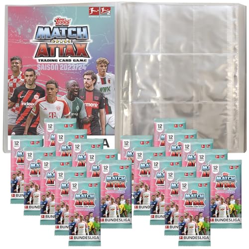 Bundle mit Topps Match Attax Bundesliga - 2023/24-1 Leere Sammelmappe + 20 Booster + Exklusive Collect-it Hüllen von collect-it.de MY HOME OF CARDS + TOYS