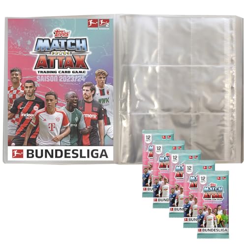 Bundle mit Topps Match Attax Bundesliga - 2023/24-1 Leere Sammelmappe + 5 Booster + Exklusive Collect-it Hüllen von collect-it.de MY HOME OF CARDS + TOYS