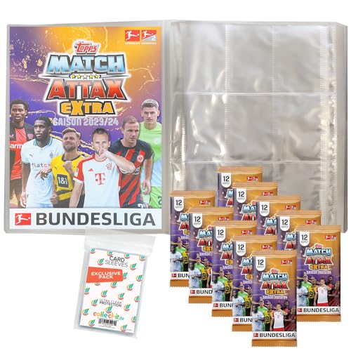 Bundle mit Topps Match Attax EXTRA Bundesliga 2023/24-1 Leere Sammelmappe + 10 Booster + Exklusive Collect-it Hüllen von collect-it.de MY HOME OF CARDS + TOYS