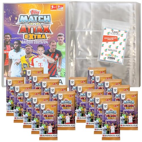 Bundle mit Topps Match Attax EXTRA Bundesliga 2023/24-1 Leere Sammelmappe + 20 Booster + Exklusive Collect-it Hüllen von collect-it.de MY HOME OF CARDS + TOYS