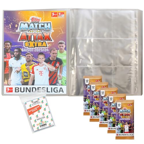 Bundle mit Topps Match Attax EXTRA Bundesliga 2023/24-1 Leere Sammelmappe + 5 Booster + Exklusive Collect-it Hüllen von collect-it.de MY HOME OF CARDS + TOYS