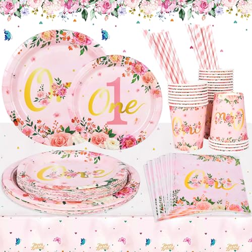 colmanda 121 Teile Blumen Partygeschirr Set, 1. Geburtstag Party Geschirr, Pappteller, Tischdecke für Geburtstagsdeko, Kinder Geburtstag Party Dekoration Servietten Strohhalme Tischdeko für 24 Gäste colmanda 121 Teile Blumen Partygeschirr Set, 1. Geburtstag Party Geschirr, Pappteller, Tischdecke für Geburtstagsdeko, Kinder Geburtstag Party Dekoration Servietten Strohhalme Tischdeko für 24 Gäste von colmanda