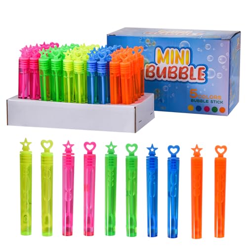 colmanda Seifenblasen, Mini Seifenblasen Kinder, 5 Farben Kleine Seifenblase Stäbe Kinder Spielzeug Geschenke, Perfekt für Kindergeburtstag Mitgebsel, Hochzeit, Party (50 Stück) von colmanda