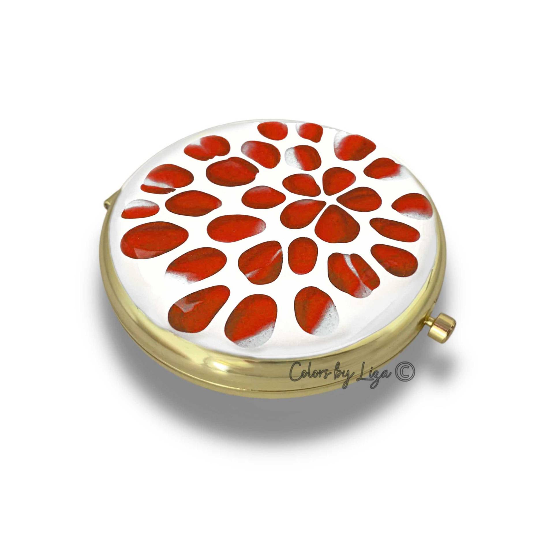 Blüten Kompakter Spiegel Handbemalter Roter Und Weißer Emaille-Blumen-Inspirierter Handspiegel Mit Personalisierten Farboptionen von colorsbyliza