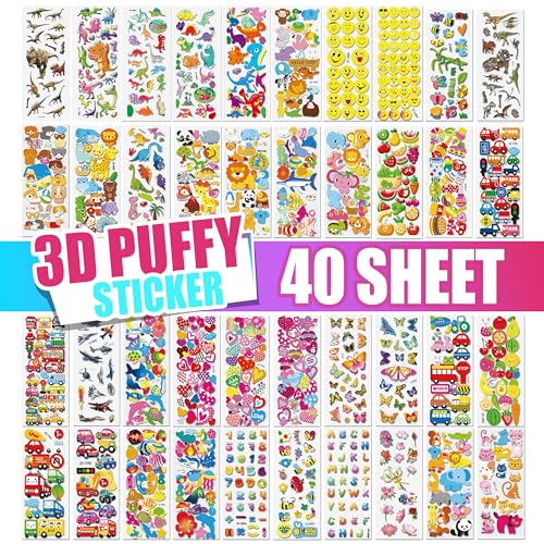 colortouch 3D Aufkleber für Kinder, 40 Blätter Verschiedene 3D Geschwollene Stickers, Kinderaufkleber für Lehrer, Jungen, Mädchen, Kleinkinder, inkl. Zahlen, Buchstaben, Tiere, Dinosaurier, Autos usw colortouch 3D Aufkleber für Kinder, 40 Blätter Verschiedene 3D Geschwollene Stickers, Kinderaufkleber für Lehrer, Jungen, Mädchen, Kleinkinder, inkl. Zahlen, Buchstaben, Tiere, Dinosaurier, Autos usw von colortouch