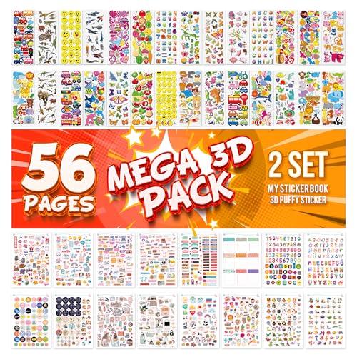 colortouch 3D Sticker Set, 56 Blatt 3D Geschwollene Aufkleber für Kinder, Kinderaufkleber, Stickeralbum - Bullet Journal, Scrabook, Erwachsene, Mädchen, Zahlen, Buchstaben, Tiere, Dinosaurier, Autos colortouch 3D Sticker Set, 56 Blatt 3D Geschwollene Aufkleber für Kinder, Kinderaufkleber, Stickeralbum - Bullet Journal, Scrabook, Erwachsene, Mädchen, Zahlen, Buchstaben, Tiere, Dinosaurier, Autos von colortouch
