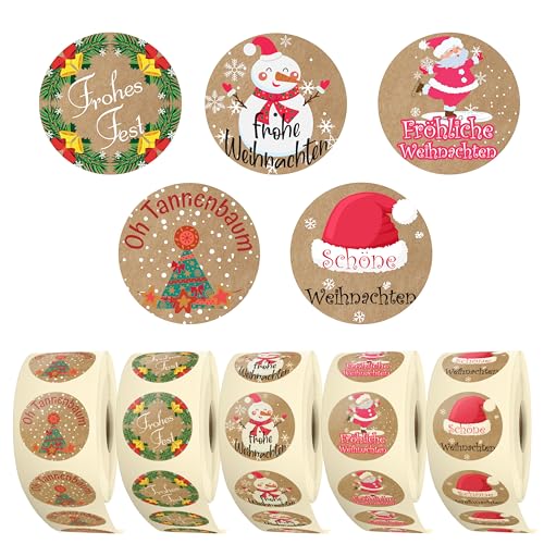 colortouch Aufkleber Weihnachten - 2500 St Kraftpapier Optik Weihnachtsaufkleber - Fröhliche Weihnachten Sticker - 35 mm Rund Rolle Frohe Weihnachtssticker für Geschenktüten, Papiertüten, Dekoration von colortouch