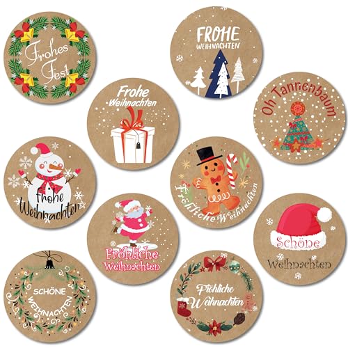 colortouch Aufkleber Weihnachten - 80 St Weihnachtsaufkleber für Geschenke, Weihnachtssticker 37 mm Rund, Fröhliche Weihnachts Etiketten, Selbstklebend Weihnachtsdeko Sticker in Kraftpapier Optik von colortouch