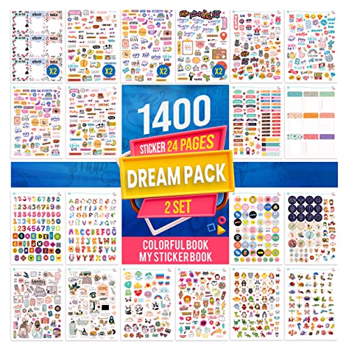 colortouch Dream Pack Sticker Set, 1400 Stück Aufkleber, Sticker Fotoalbum, Scrapbook Zubehör, viele verschiedene Designs Aufkleber Stickerbuch für Laptop, Planer, Mappen von colortouch