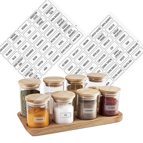 colortouch Gewürzetiketten Selbstklebend - Aufkleber - 140 Stück Vorratsetiketten (Türkisch) - Gewürzdosen Etiketten - Gewürz Sticker - Wasserdicht Küchenetiketten - Transparent Schwarz von colortouch