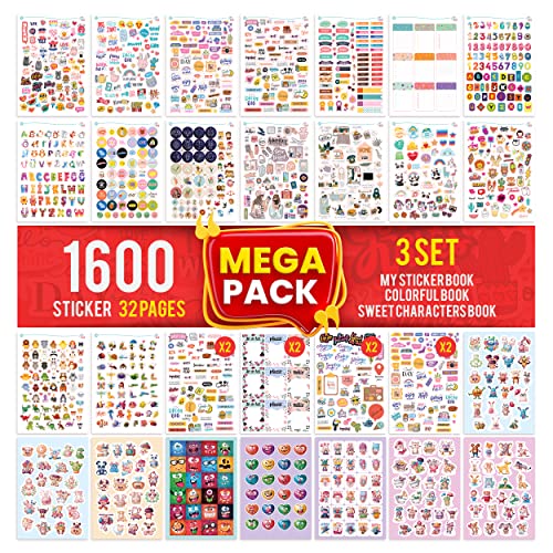 colortouch Mega Pack Sticker Set, 1600 Stück Aufkleber, Sticker Fotoalbum, Scrapbook Zubehör, Bullet Journal Sticker für Kinder, Mädchen, Erwachsene, Stickeralbum, vintage, travel von colortouch