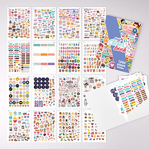 colortouch Sticker Set, Sticker Fotoalbum, 1000 Stück Aufkleber, Scrapbook Zubehör, Stickeralbum für Kinder, Mädchen, Erwachsene, Sticker Book, Bullet Journal Sticker für aesthetic, vintage, travel von colortouch