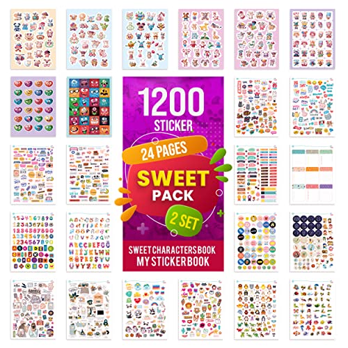 colortouch Sweet Pack Sticker Set, 1200 Stück Aufkleber, Sticker Fotoalbum, für jugendliche und erwachsene, viele verschiedene Designs Aufkleber Stickerbuch für Laptop, Tablet, Handy von colortouch