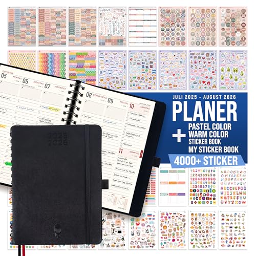 colortouch Terminplaner, Kalender A5, Wochenplaner mit Softcover Ringbuch, 30 Minuten-Intervalle Planer mit 2 Blatt Aukfleber auf Deutsch 14 Monate (Planer 2025 2026 - Mega Kalender Sticker) von colortouch
