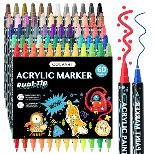 colpart Acrylstifte für Steine wasserfest-60 Farben Steine Bemalen Acrylic PaintPermanent Marker Stift Für Kunststoff Glas Holz Keramik Metall Reifen Leinwand. von colpart