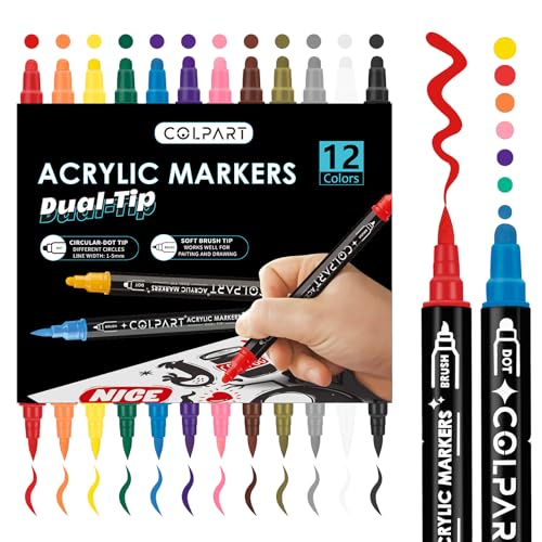 Acrylfarben stifte Acrylstifte für Steine Wasserfest 12PCS Acrylic Paint Marker Stifte Steine Bemalen Set Acrylic Paint Lackstift Für Kunststoff Glas Holz Keramik Metall Reifen Leinwand. von colpart