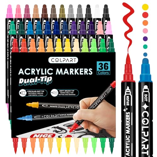 Acrylfarben stifte Acrylstifte für Steine Wasserfest 36PCS Acrylic Paint Marker Stifte Steine Bemalen Set Ostereier zum Bemalen Für Kunststoff Glas Holz Keramik Metall Reifen Leinwand. von colpart