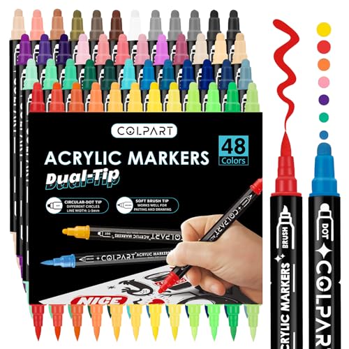 Acrylstifte für Steine wasserfest-48 Farben Steine Bemalen Acrylfarben stifte Acrylic Paint-Permanent Marker Ostereier zum bemalenFür Kunststoff Glas Holz Keramik Metall Reifen Leinwand. von colpart