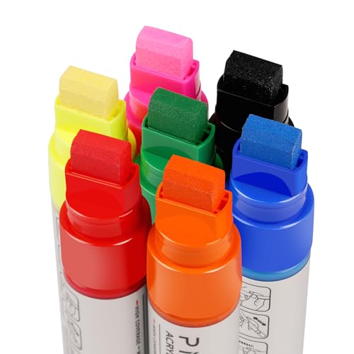 Acryl-Marker Breit Keilspitze15mm Acrylstift wasserfest und Acrylstifte für Steine holz Window - Acryl Farben Weiss Wasserfest-Acrylfarben Set (neon) x7 von colpart