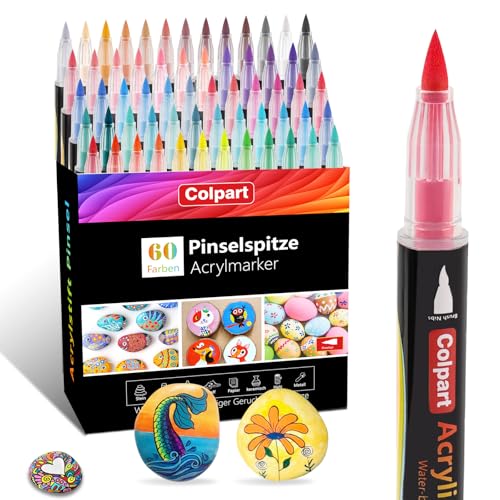 Pinselspitze Acrylfarbe Stifte-60 Farben Acrylfarbe Marker Kalligraphie Kunst Marker ostereier zum bemalen für Kartenherstellung, Rock Malerei, Stein, Keramik, Glas, Holz, Leinwand, Metall Pinselspitze Acrylfarbe Stifte-60 Farben Acrylfarbe Marker Kalligraphie Kunst Marker ostereier zum bemalen für Kartenherstellung, Rock Malerei, Stein, Keramik, Glas, Holz, Leinwand, Metall von colpart