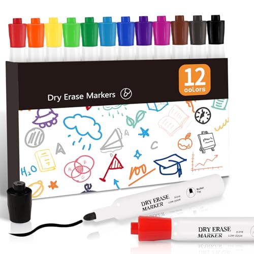 colpart 12 Farben Whiteboard Marker Set - Feine Spitze, Abwischbar für Schule, Büro & Kühlschrank, Bunte Whiteboard Marker für Vielseitigen Einsatz von colpart