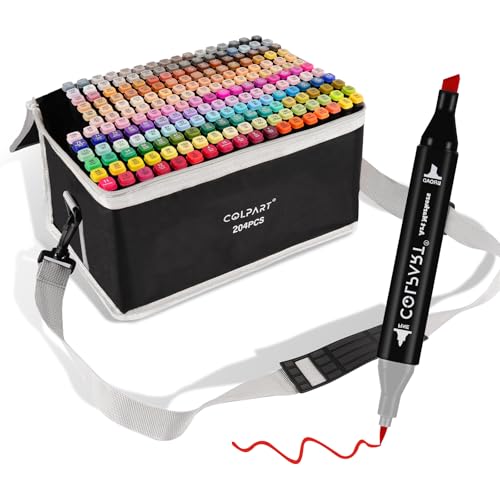 colpart 204 Farben Alkohol Marker Set – Doppelseitige Marker Stifte für Kinder & Erwachsene, ideal zum Zeichnen, Skizzieren, Ausmalen, inklusive Tragetasche von colpart