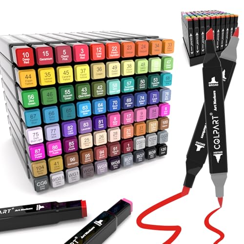 colpart 80 Farben Alkohol Marker Set–Doppelseitige Marker Stifte für Kinder & Erwachsene, ideal zum Zeichnen, Skizzieren, Ausmalen, inklusive Tragetasche von colpart