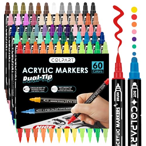 colpart Acrylstifte für Steine wasserfest,Paint Markers,60 Farben Steine Bemalen Acrylic Paint Permanent Marker Stift Ostereier zum bemalen Für Kunststoff Glas Holz Keramik Metall Reifen Leinwand. von colpart