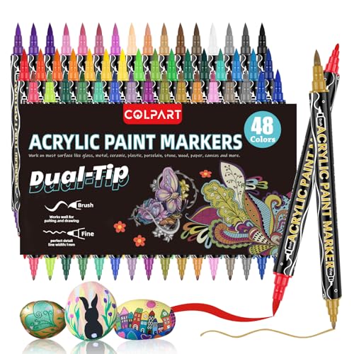 colpart Acrylstifte für Steine wasserfest-48 Farben Steine Ostereier zum Bemalen Doppelendige Acrylic PaintPermanent Marker Stift Für Kunststoff Glas Holz Keramik Metall Reifen Leinwand. colpart Acrylstifte für Steine wasserfest-48 Farben Steine Ostereier zum Bemalen Doppelendige Acrylic PaintPermanent Marker Stift Für Kunststoff Glas Holz Keramik Metall Reifen Leinwand. von colpart