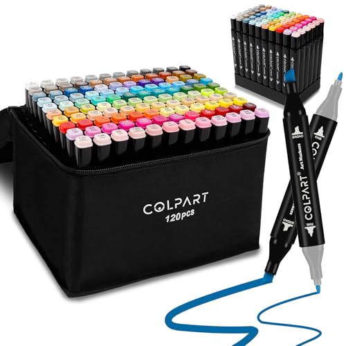 colpart Alkohol-Marker mit Doppelspitze, 120 Farben, Kunstmarker für Kinder, Marker für Erwachsene, Malzubehör, perfekt zum Malen, Malen, Zeichnen colpart Alkohol-Marker mit Doppelspitze, 120 Farben, Kunstmarker für Kinder, Marker für Erwachsene, Malzubehör, perfekt zum Malen, Malen, Zeichnen von colpart