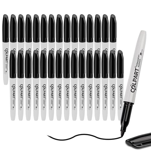 colpart Permanent Marker, 30 Pack-Fine Tip Black Marker Pens Set Waterproof, Fade-resistant, Quick Drying Work On Wood, Metal, Plastic, Stone, Glass For Office School. von colpart