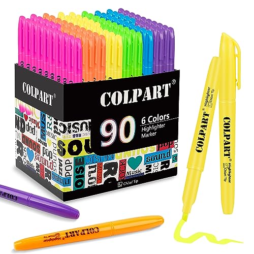 colpart Textmarker 90PCS-6Farben highlighters, Stifte Aesthetic Textmarker Pastell-Set, Keilspitze, Marker für Kinder School Supplies von colpart