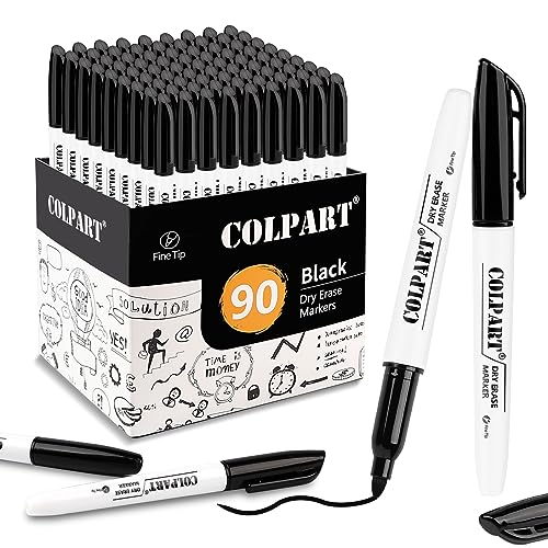 colpart 90 Stück Whiteboard Marker Schwarz Folienstift Abwischbare Schwarze Whiteboard-Stifte mit Feiner Spitze für Schule, Büro & Zuhause von colpart