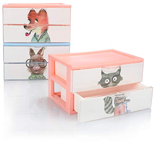 COM-FOUR® 3x Schubladenbox, Kunststoff-Aufbewahrungsbox für Kinder-Spielzeug, Bastelsachen, Make-up, Stifte - praktische Sortierbox [Auswahl variiert] (3 Boxen 2 Fächer 22x15x13) von com-four